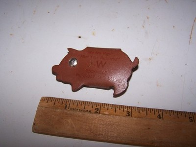 Vintage J-W PIGS / Hogs Leather Key Holder Keychain ROCKVILLE INDIANA