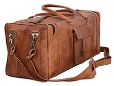 28 Inch Leather Duffel Bag, Large Travel Gym Sports Overnight Weekender Brown