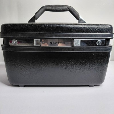 Vtg Samsonite Black Train Case Cosmetic Travel Case w/ Handle & Locking Latch
