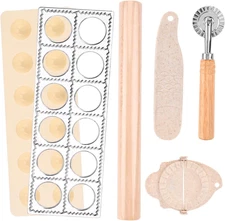 5PCS Ravioli Maker Set with Rolling Pin, Dumpling Press & Cutter Tool Kit