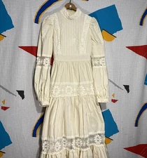 Vintage 70s Gunne Sax Dress 9 Tiered Puff High Neck Victorian Cottagecore Boho