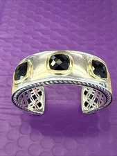 ❤️ DAVID YURMAN 18K GOLD SS WIDE Black Onyx CUFF 7” BRACELET
