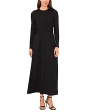 Msk Petite Cross-Over-Front Long-Sleeve Dress - Black-SP