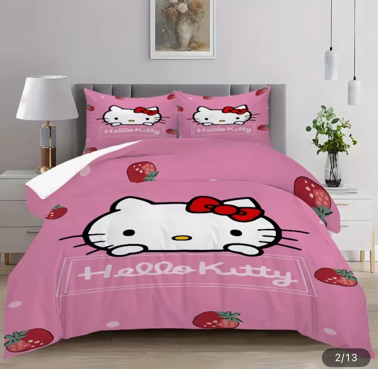 Hello Kitty Coral Bedding Set Queen Duvet Cover with 2 Pillowcases