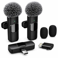 Wireless Lavalier Microphone for iPhone Android, 2 Pack Lapel Mic Black