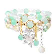 Butterfly Crystal Bracelets for Women Teens, Green Beaded Stretch Stackable Boho