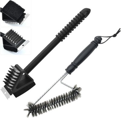 2 Stück BBQ Reinigungsbürste, 3 in 1 einfaches und effektives BBQ Reinigungsset mit Stainl