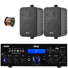 Pyle PDA6BU 200W Home Audio Receiver, 2x 4" 30W Indoor/Outdoor Speakers, Wire
