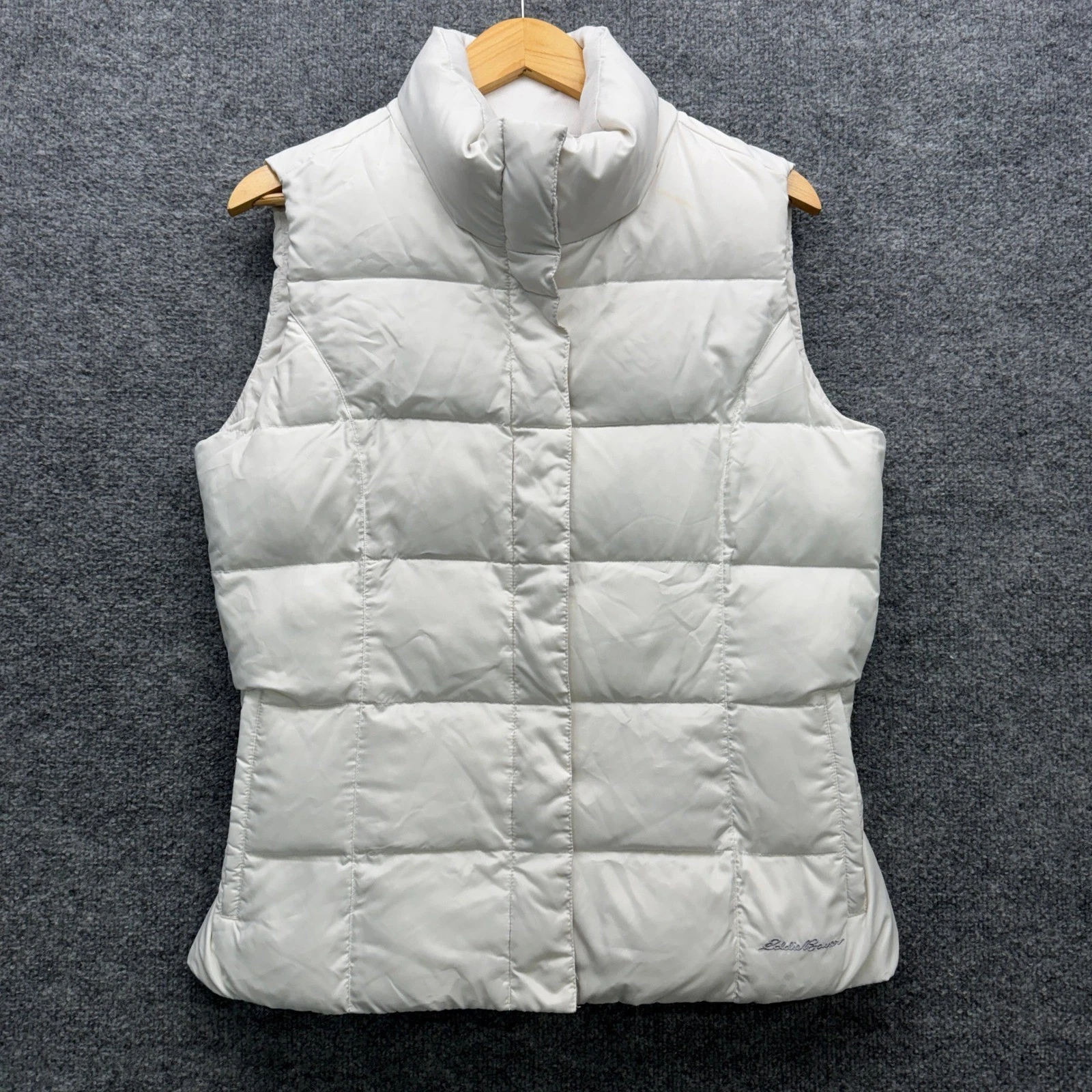Eddie Bauer Goose Down Puffer Vest Womens L White Sleeveless Quilted Outdoor