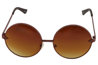 SUNGLASSES- Retro Round Brown Frame  Gradient Brown Lens Metal Frame Unisex