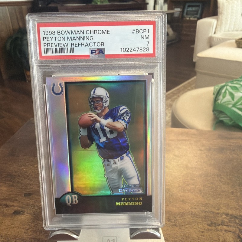 Peyton Manning 1998 Bowman Chrome Preview Refractor PSA 7 RC. Colts