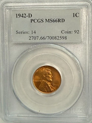 1942 D PCGS MS66RD Lincoln Cent 1c Wheat Penny Red US Mint Coin 1942-D MS-66