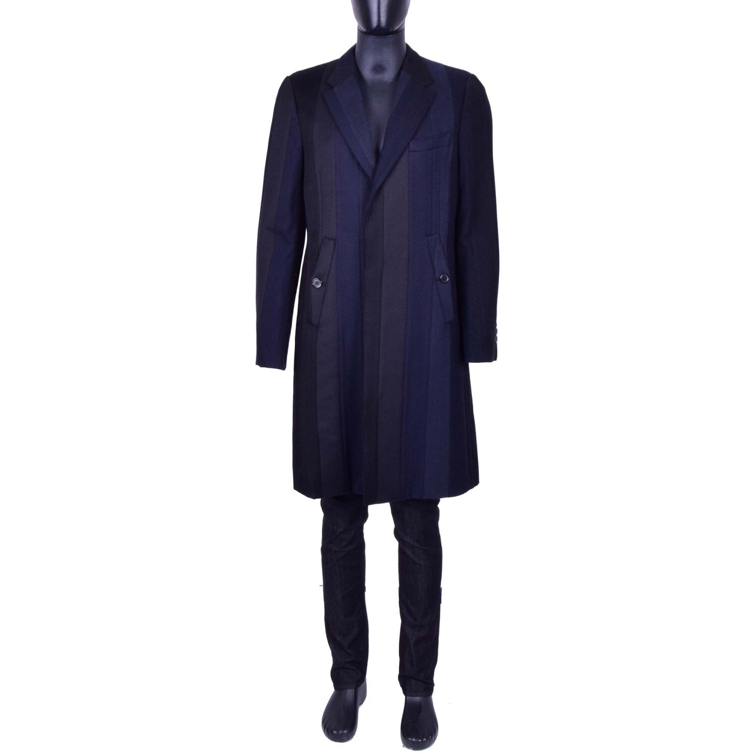 DOLCE & GABBANA Striped Virgin Wool Coat Black Gray 48 US 38 M 07021