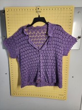 Crochet Lace Purple Boho Festival Cottagecore Buttoned Vest 1990S Vintage