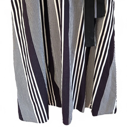 Vintage 1970s Brown & White Striped Midi Dress Puff Sleeves Elastic Waist Retro - Picture 8 of 8