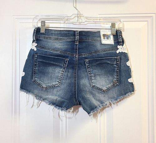 Pantalones cortos Indigo Rein talla 1 nuevos con etiquetas aplique de corte dobladillo deshilachado elástico hippie boho - Imagen 13 de 13