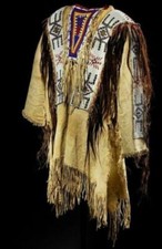 Men Native American Western Style Warrior Scalp Suede Leather Shirt Beaded
