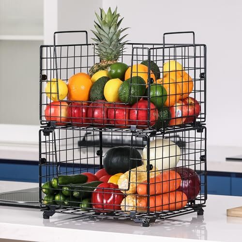 Wetheny Stackable Fruit Basket Wire Basket for Kitchen XL Wire Basket