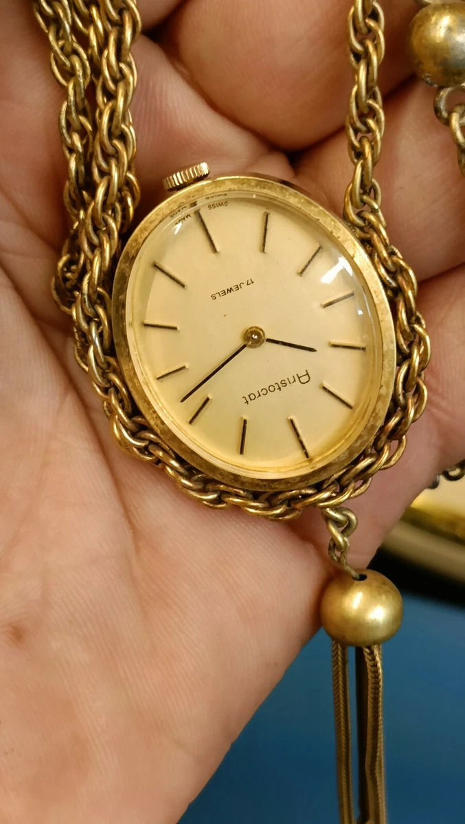 Authentic Aristocrat 17 Jewels Manual Wind Swiss Made Necklaces Vintage Watch