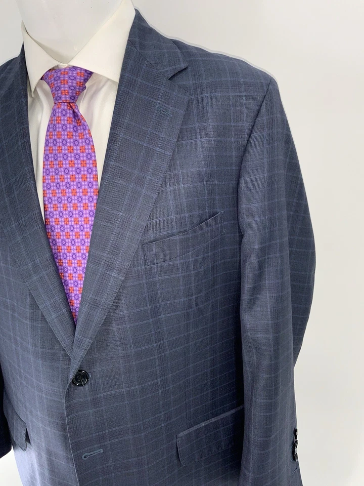 Savile Row Blazer Jacket 42R Navy Plaid SCABAL Super 110s Wool 2B 2V YGI W4-160 - Image 3 of 4