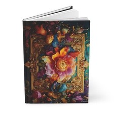 Floral Journal, Gold Frame, Stationery Gift, Blank Diary, Botanical Notebook,