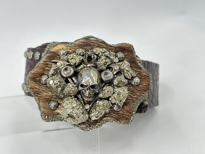 I.V.Y. Brown Leather Studs Skull Buckle Belt I.V.Y | Accessories | Ivy Dark Royalty Studded Brown Leather  main image 4