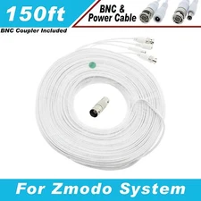 WHITE PREMIUM 150Ft CCTV SURVEILLANCE BNC EXTENSION CABLES FOR ZMODO SYSTEMS