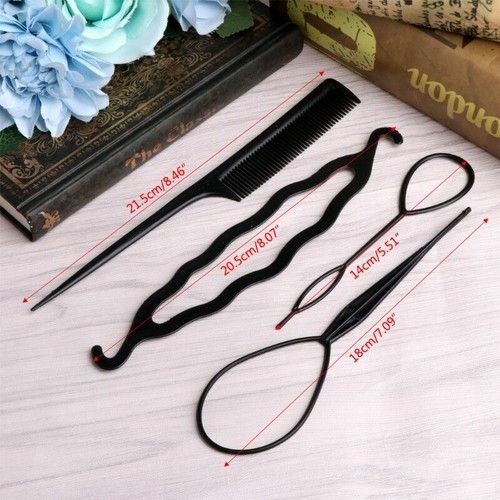 4 Stck./Set Haarstyling Clip Dutt Donut Twist Zopf Pferdeschwanz Maker Zum Selbermachen Kamm Werkzeuge - Bild 3 von 5
