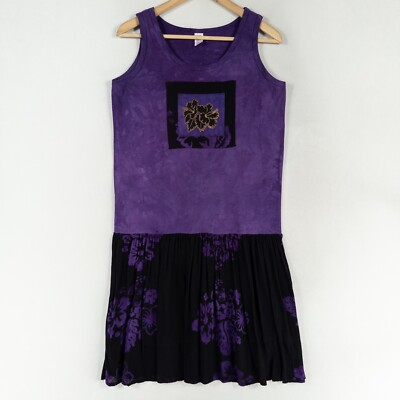#ad #ad Dharma Trading Co. Tank Dress Womens Small Purple Black Hibiscus Cotton Casual $15.99