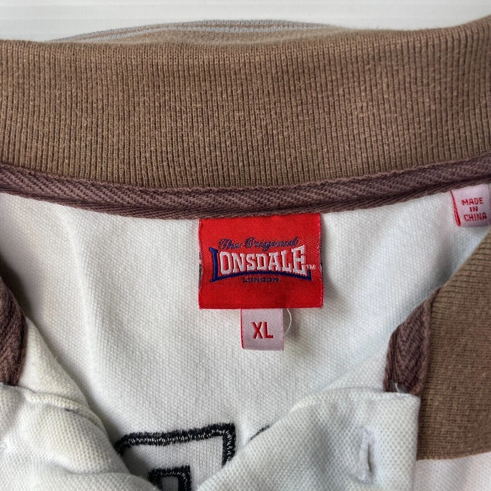 Camisa Polo Lonsdale Clásica con Logo Cuello Para Mujer Talla L Blanca Marrón Estilo Informal Foto 3 de 4