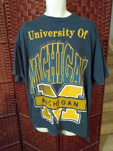 Vintage 90s University Of Michigan Wolverines T Shirt Big Print Single Stitch 2X
