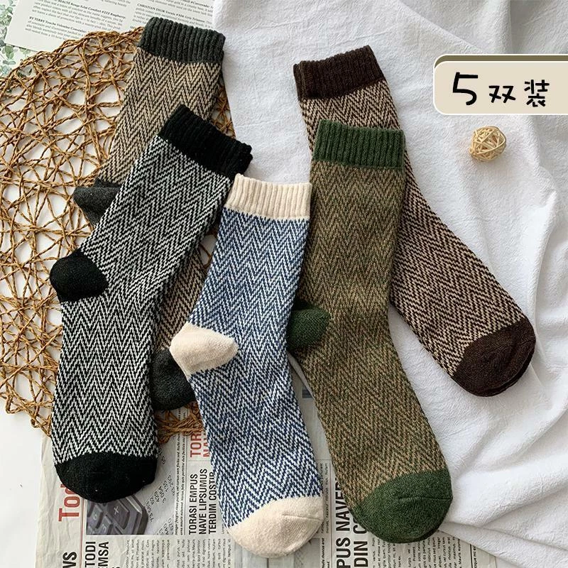 5 pares de calcetines de invierno para hombre de lana cachemir gruesos cálidos suaves informales ondulados de agua Foto 4 de 4
