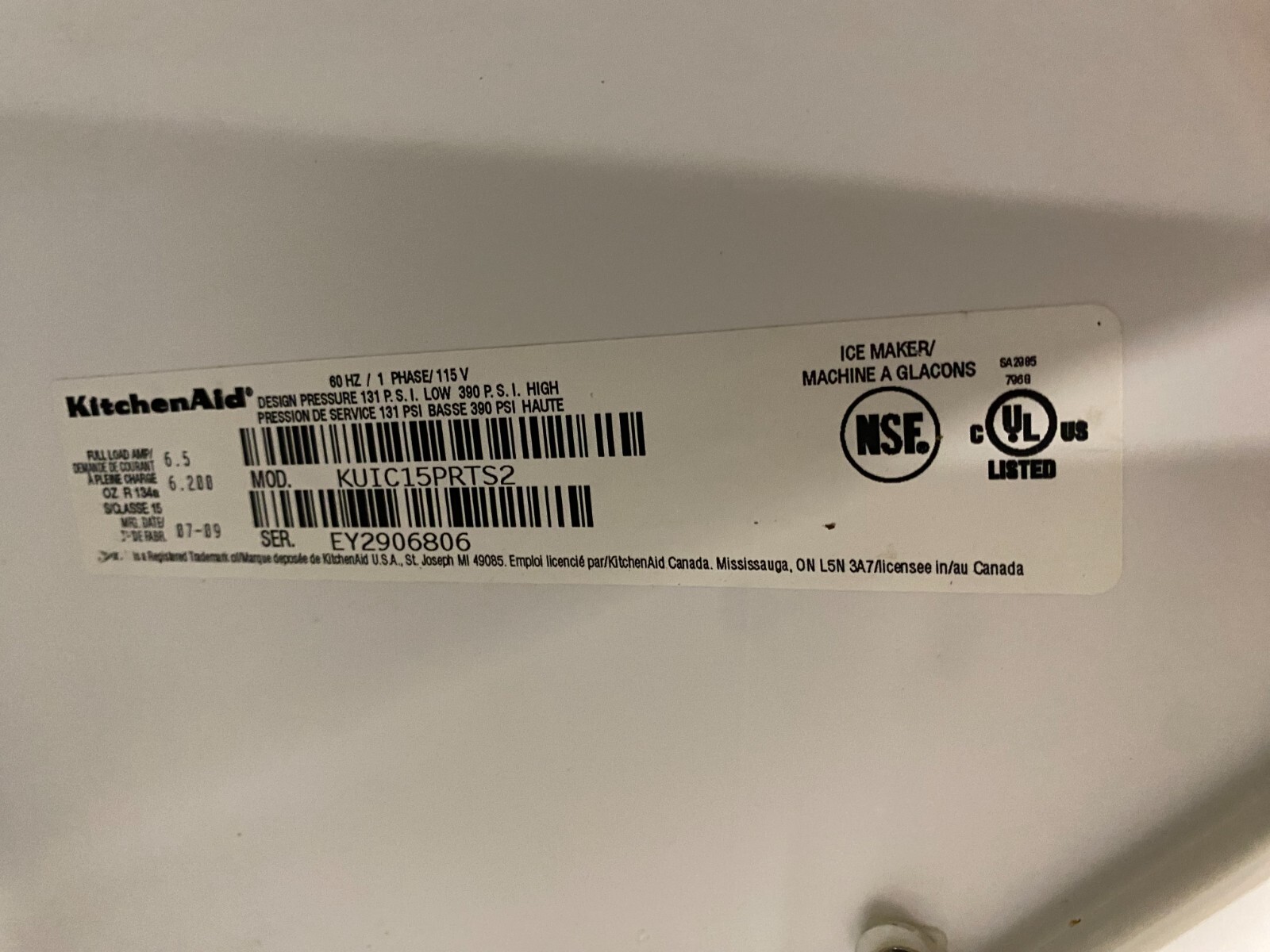 Ice Maker/ Whirlpool GI15NDXZS / Commercial Bar / Air Cooling / 115V