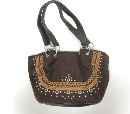 复古棕色钱包模拟麂皮绒 BoHo 手提包 — 第 2/4 张图片