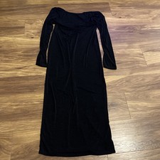 Pretty Little Thing Womens Black Long Sleeve Slash Neck Mix Dress Size Uk 10