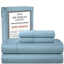 100 Cotton Sheets for King Size Bed, Certified 400 Thread Count, 15" Deep Po...