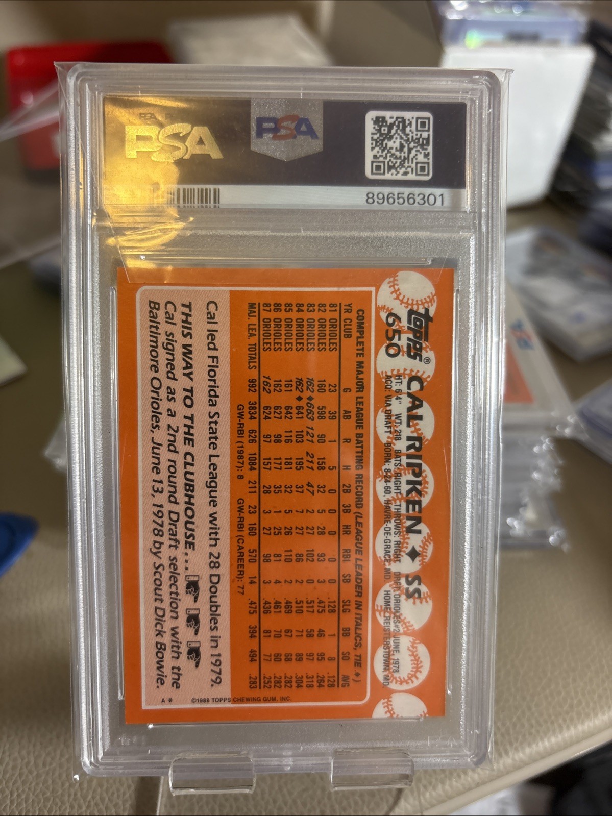1988 TOPPS TIFFANY 650 CAL RIPKEN JR. PSA MINT 9 LOW POP view 2