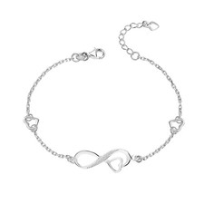 925 Sterling Silver Infinity Heart Charms Adjustable Bracelets for Women 8.5 In