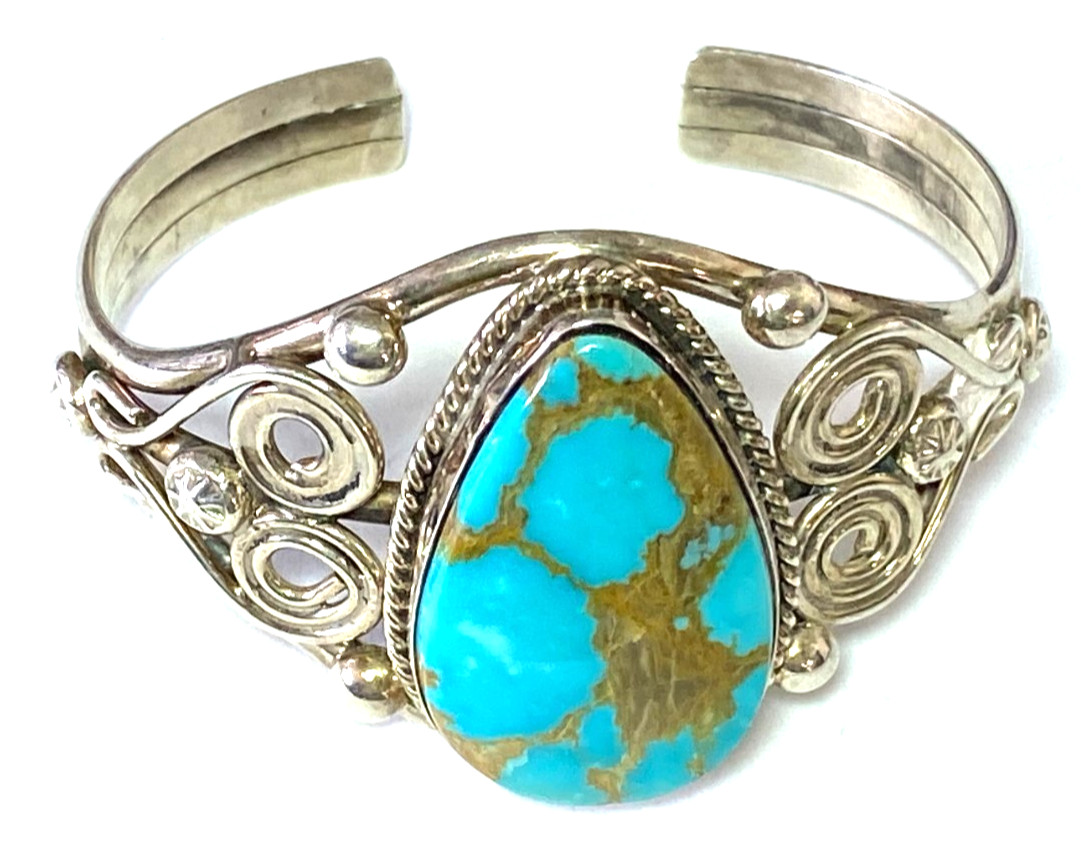 Sterling Silver AL Turquoise Split Cuff Spiral 40… - image 1