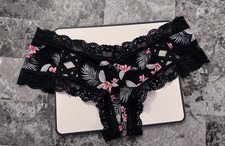 VICTORIA'S SECRET S PINK PALM FLORAL SATIN SMOOTH LACE UP RARE CHEEKY PANTIES