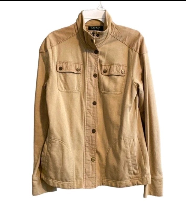 Ralph Lauren Women's Large Tan Camel Brown Jacket Full Zip Long Sleeve Casual