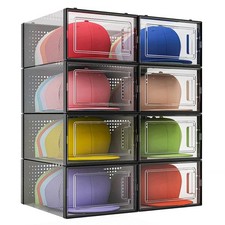 Baseball Cap Organizer - Stackable Storage Box, Dust-Proof Display 8 Pack 