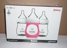 3-pack of Joovy Boob Diamond Glass Baby Bottles, 5oz/150ml each Pink sleeve