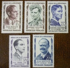 France 1957 Heroes of the Resistance set of 5 vf Mint never hinged SG 1329-1333