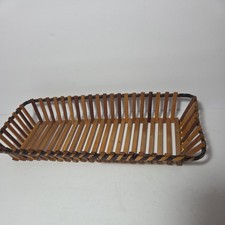 Vintage Wooden Bamboo Slat Rectangular Basket Handmade