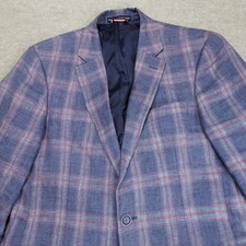Tommy Hilfiger Sport Coat Jacket 40L Blue Plaid 100 Linen