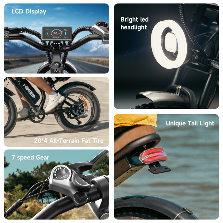 Hikeep 1500W Motor Electric Mountain Bike 20in 48V 15.6Ah 30MPH Fat Tire Adult