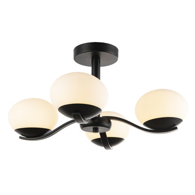 Moderne mattschwarze Deckenleuchte mit vier ovalen Opalglasschirmen von Happy Ho...