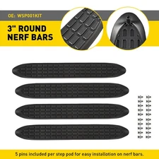 Fit 3" Round Nerf Bars Replacement Step Pads Left & Right Side 4Pcs Kit Black