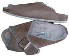 Rare Birkenstock Shearling Suede Tan Slippers Size 5 38 Narrow Fit Sandals 